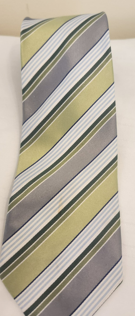 Extra Long Mens Tie 100% Silk Geoffrey Beene Light Yellow/Grey/White Striped